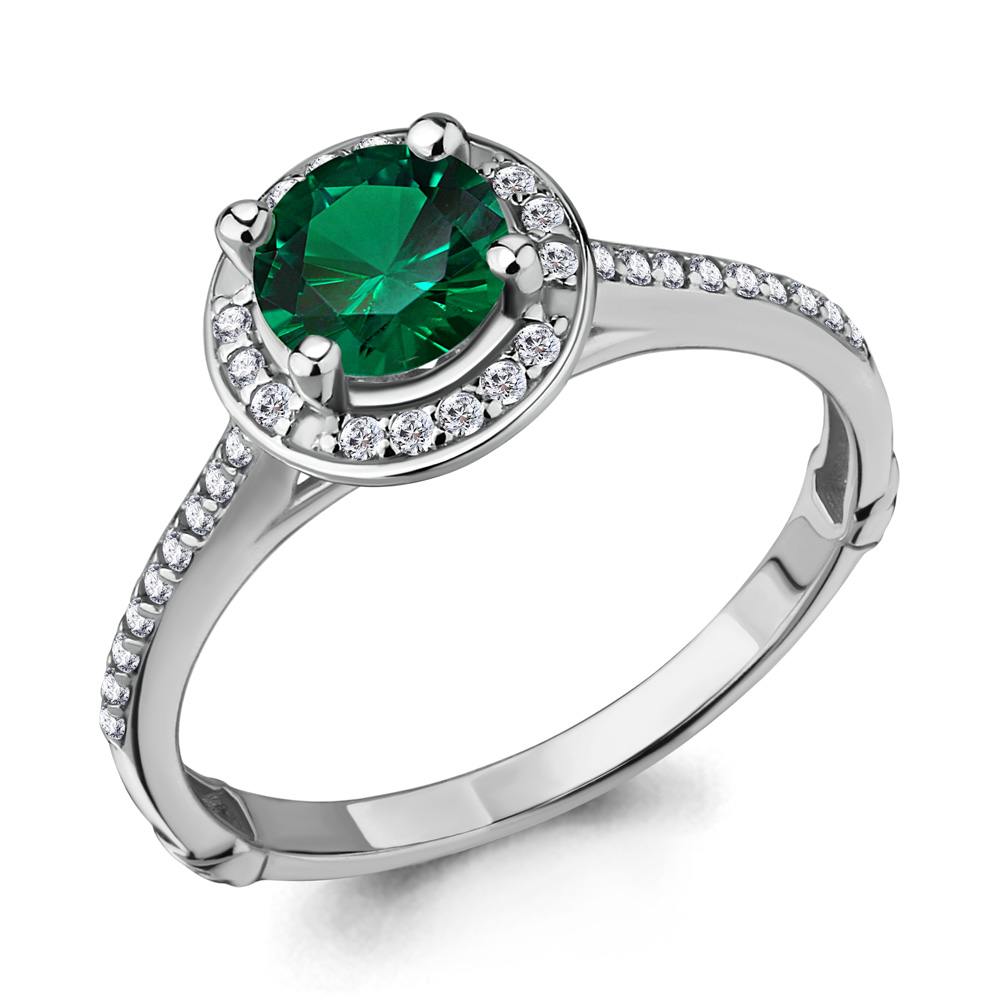 63989Г Кольцо из Серебра с наноизумрудом, фианитами