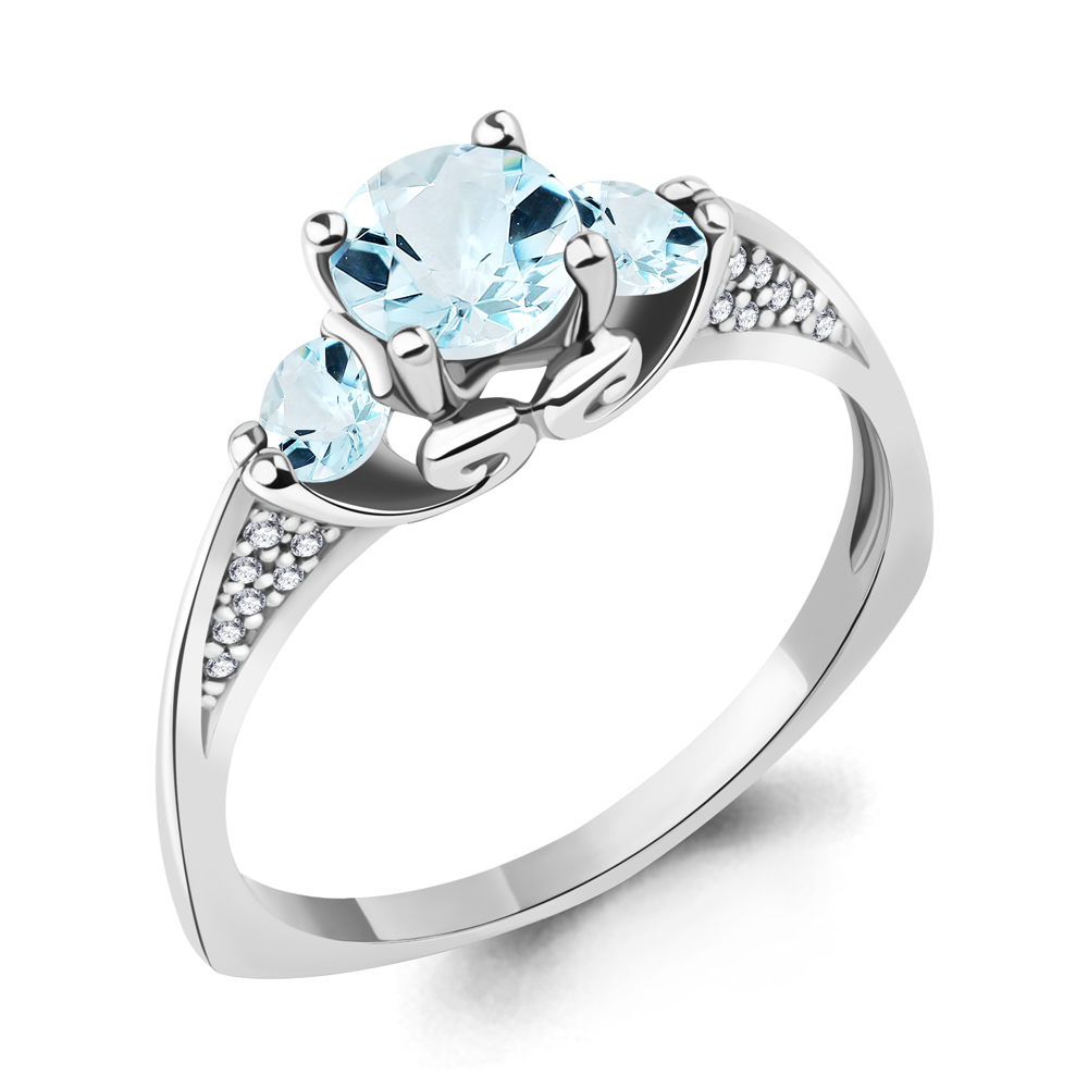 6399002А Кольцо из Серебра с топазами скай блю, фианитами