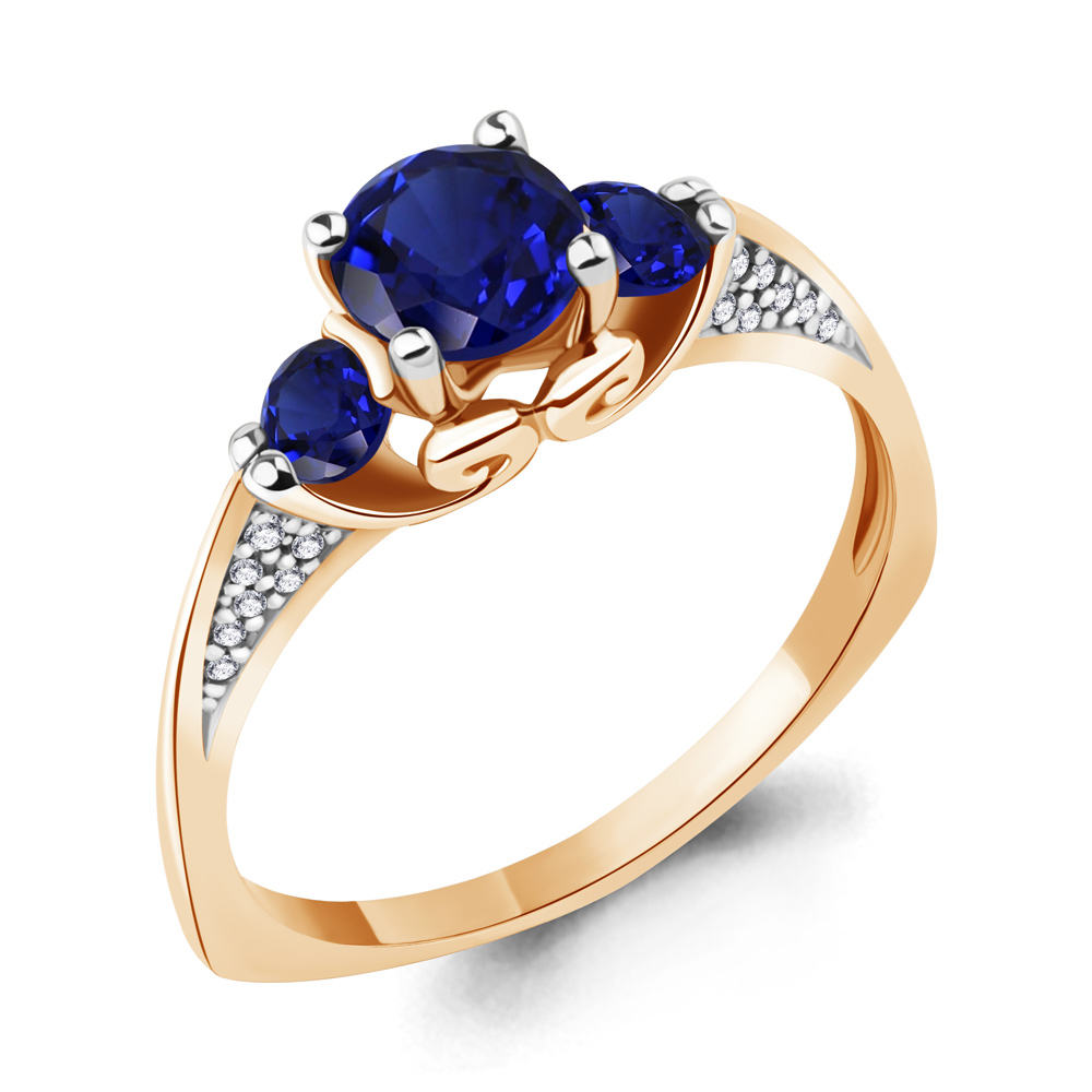 63990Б Кольцо из Золота с наносапфирами, фианитами из коллекции "Клеопатра"