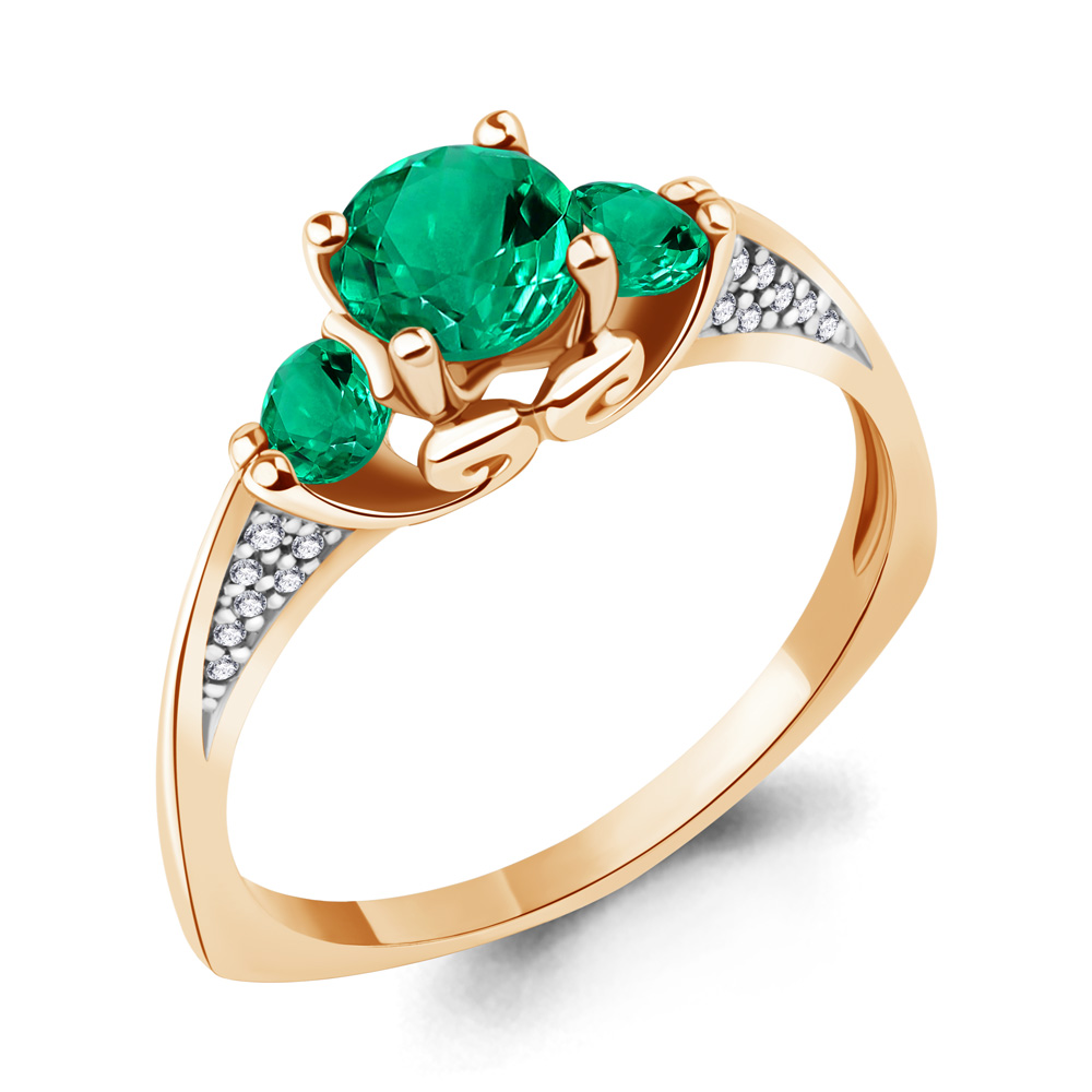 63990Г Кольцо из Золота с наноизумрудами, фианитами из коллекции "Клеопатра"