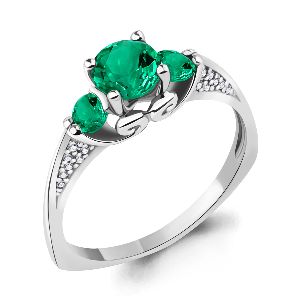 63990Г Кольцо из Серебра с наноизумрудами, фианитами из коллекции "Клеопатра"