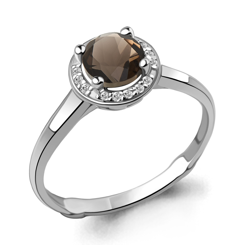 6399101А Кольцо из Серебра с кварцем дымчатым, фианитами