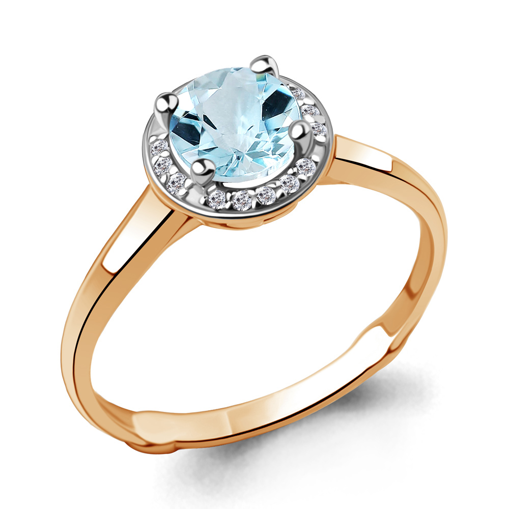 6399102А Кольцо из Золота с топазом скай блю, фианитами
