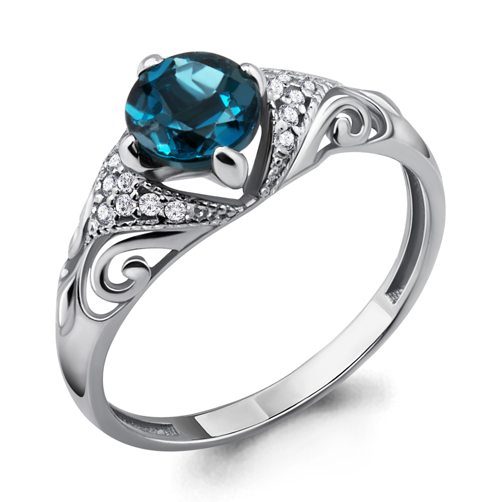6399308А Кольцо из Серебра с топазом лондон блю, фианитами