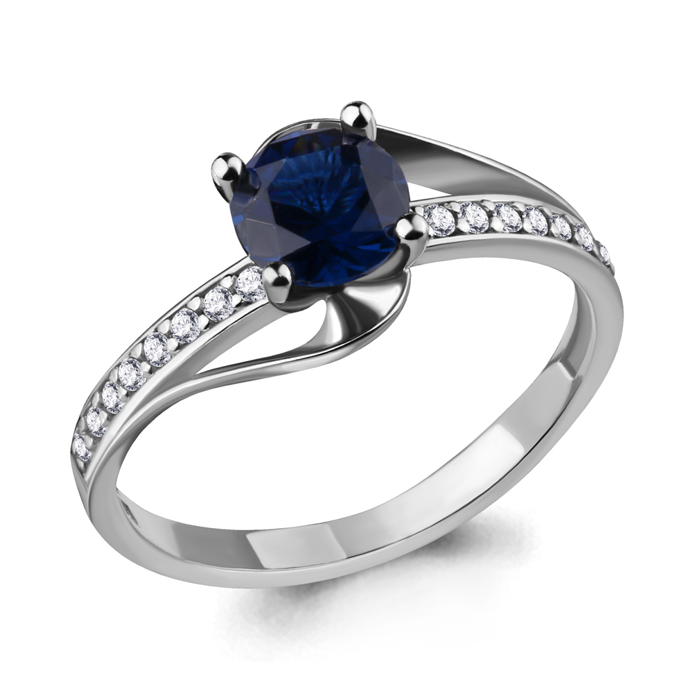 63997Б Кольцо из Серебра с наносапфиром, фианитами из коллекции "Клеопатра"