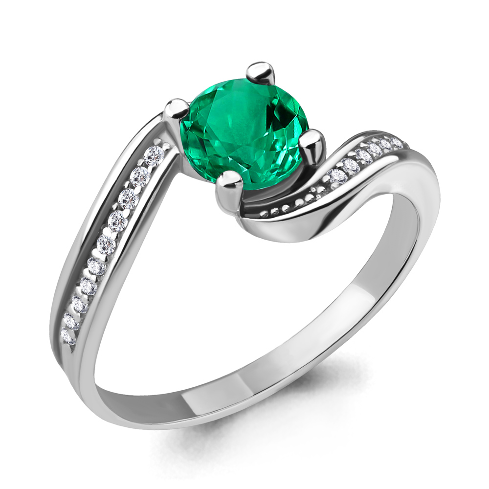 63998Г Кольцо из Серебра с наноизумрудом, фианитами из коллекции "Клеопатра"