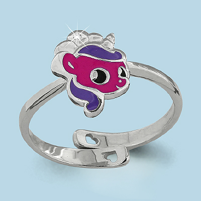 64124А Кольцо из Серебра с фианитом, эмалью из коллекции "Happy"