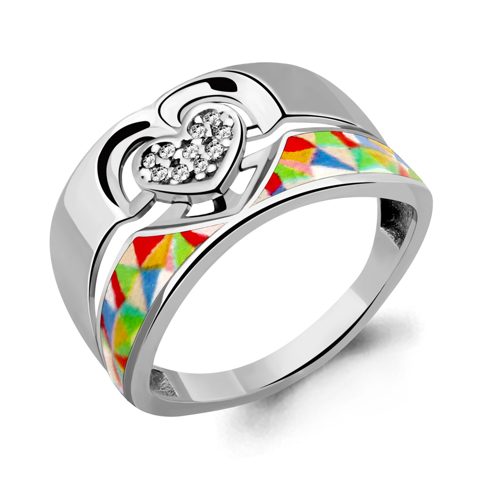 64177А Кольцо из Серебра с фианитами, эмалью