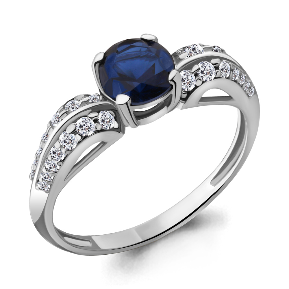 64273Б Кольцо из Серебра с наносапфиром, фианитами из коллекции "Клеопатра"