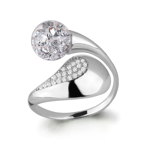 64441 Кольцо из Серебра с стеклом, фианитами