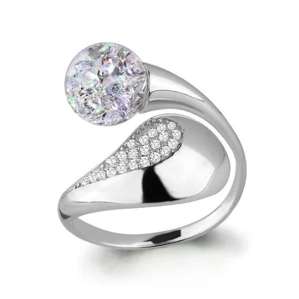 64441П Кольцо из Серебра с стеклом, фианитами