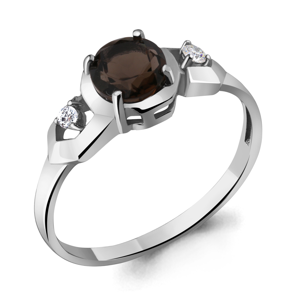 6448801А Кольцо из Серебра с кварцем дымчатым, фианитами