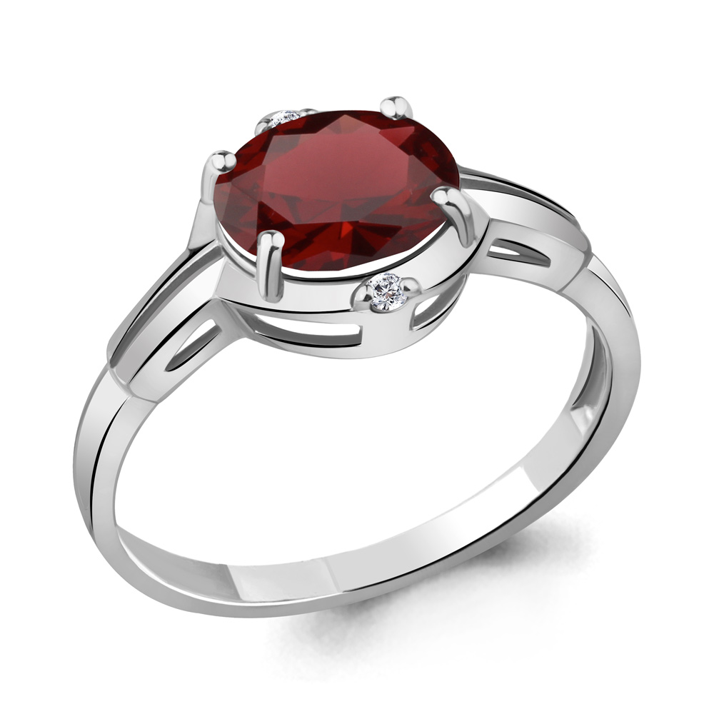6448903 Кольцо из Серебра с гранатом, фианитами