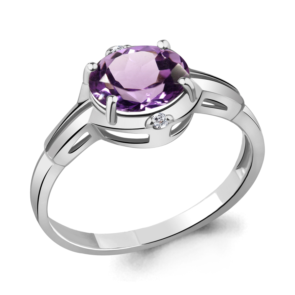 6448904 Кольцо из Серебра с аметистом, фианитами