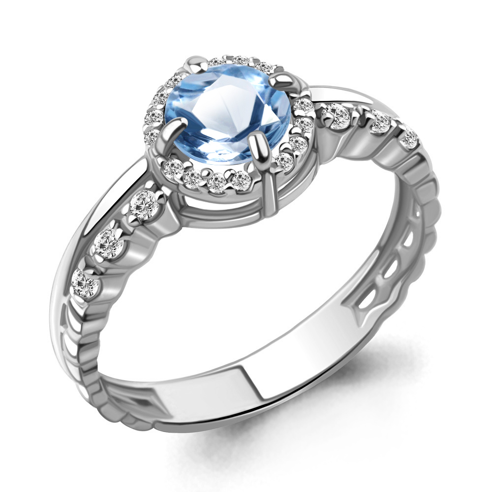 6449205А Кольцо из Серебра с топазом свисс блю, фианитами