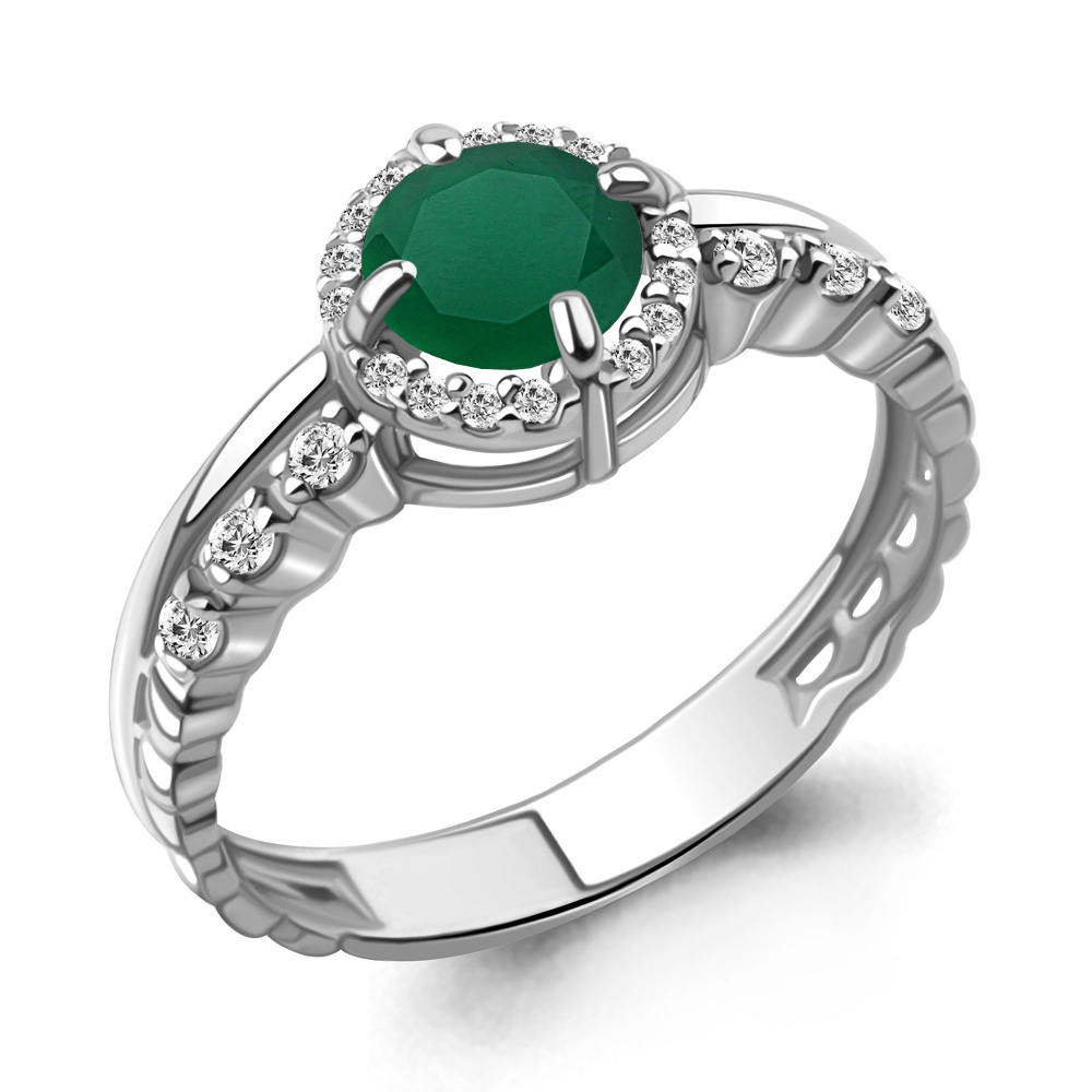 6449209А Кольцо из Серебра с агатом, фианитами