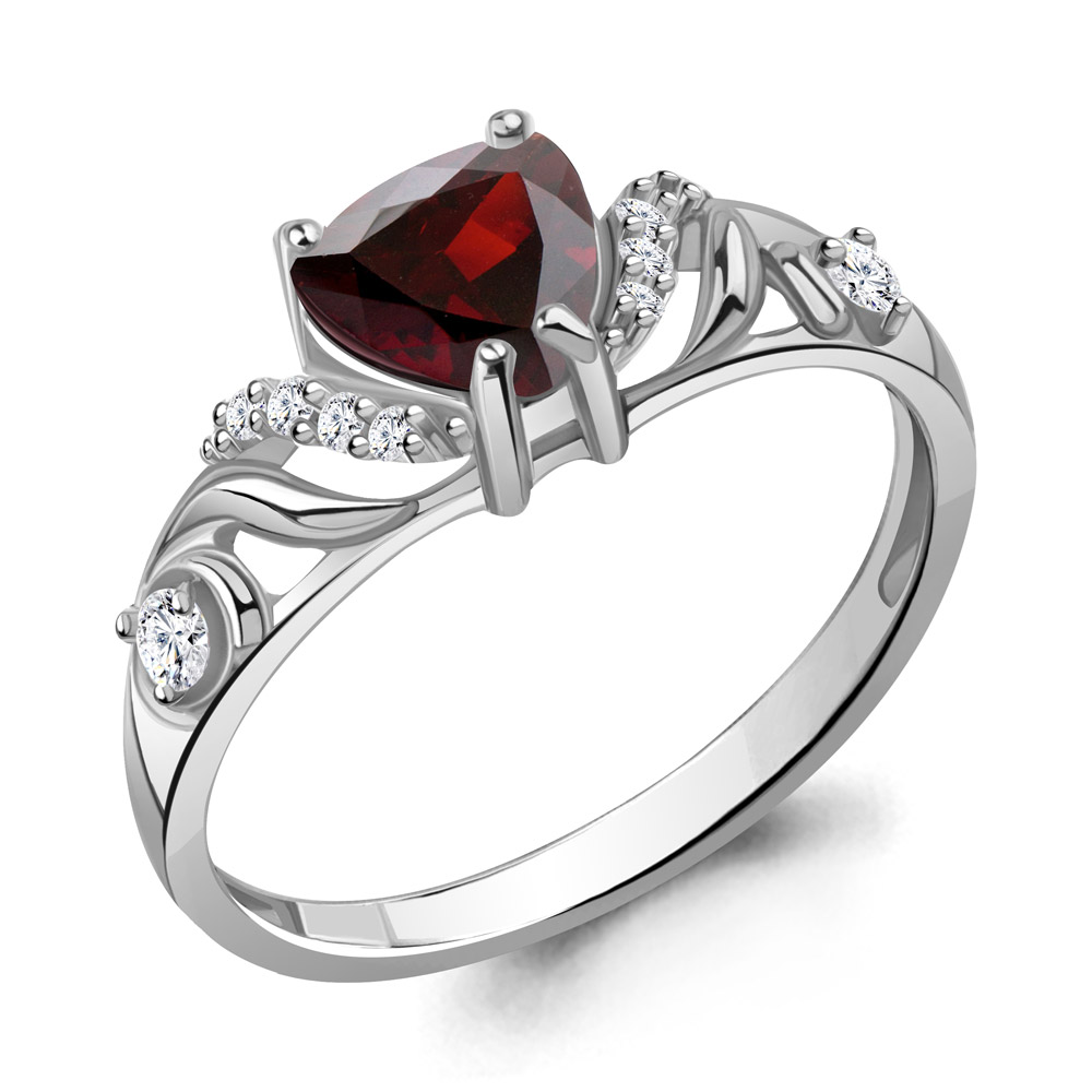 6449403А Кольцо из Серебра с гранатом, фианитами