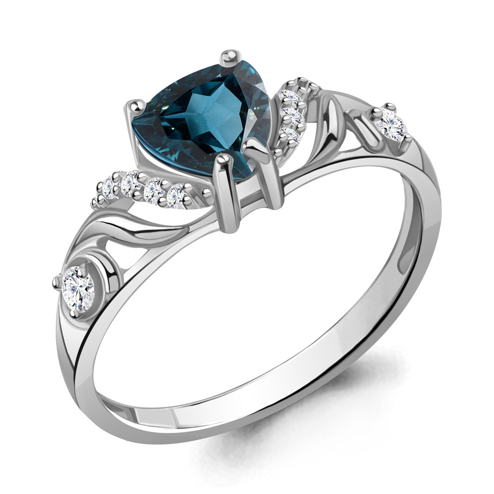 6449408А Кольцо из Серебра с топазом лондон блю, фианитами