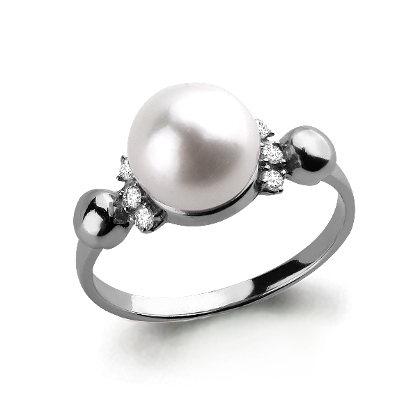 64629А Кольцо из Серебра с культ. жемчугом  аа, фианитами