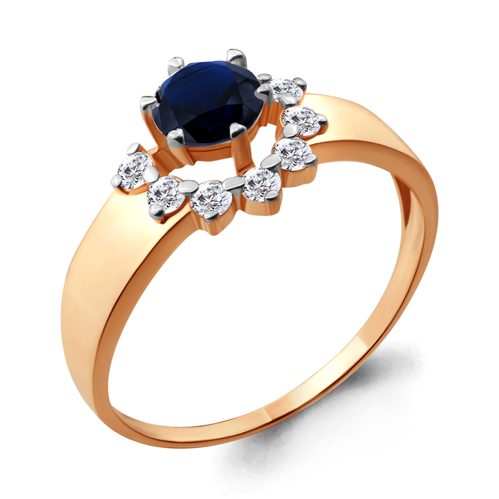 64814Б Кольцо из Золота с наносапфиром, фианитами из коллекции "Клеопатра"