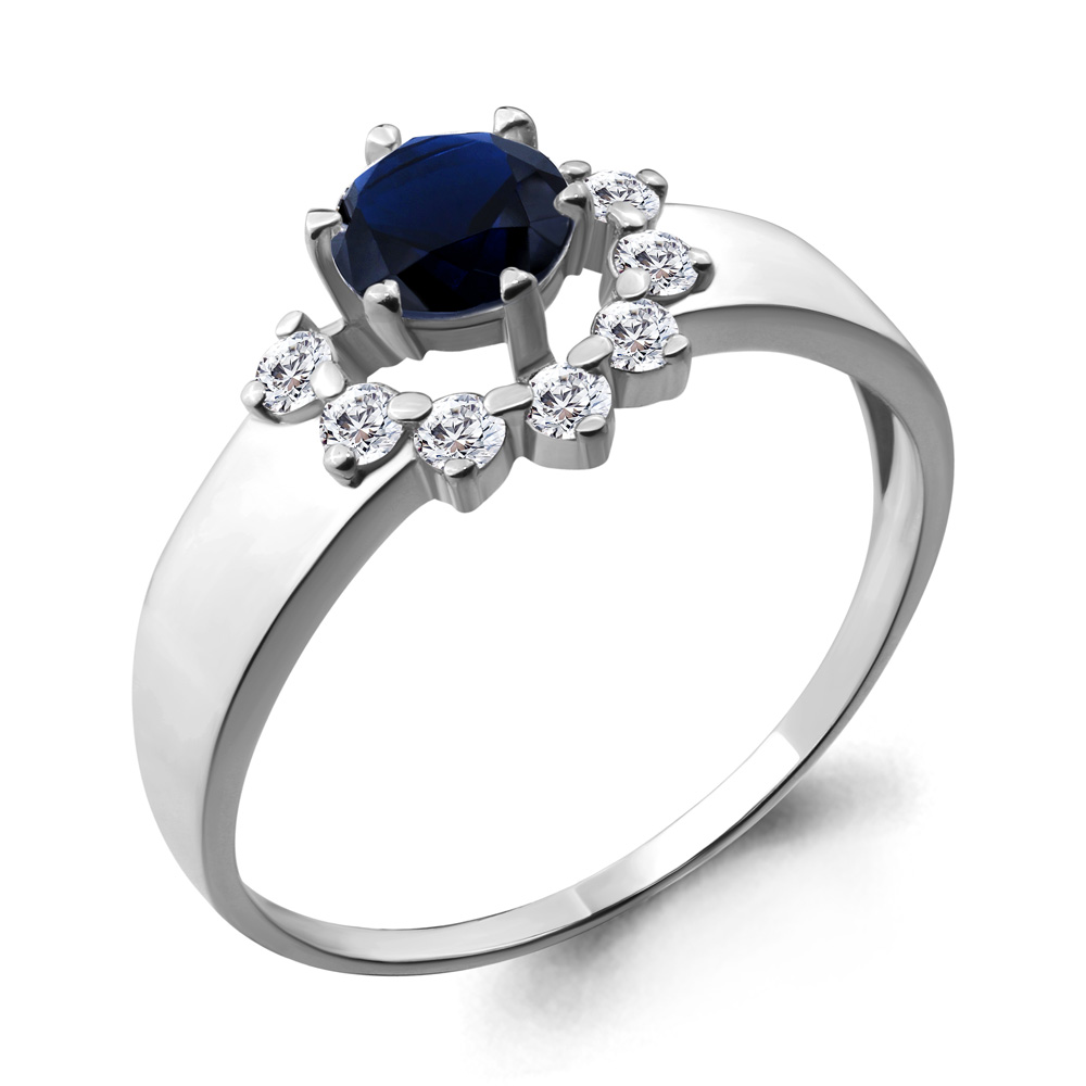 64814Б Кольцо из Серебра с наносапфиром, фианитами из коллекции "Клеопатра"