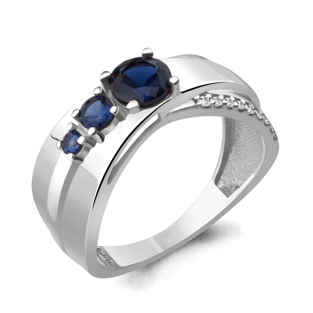 64817Б Кольцо из Серебра с наносапфирами, фианитами из коллекции "Клеопатра"