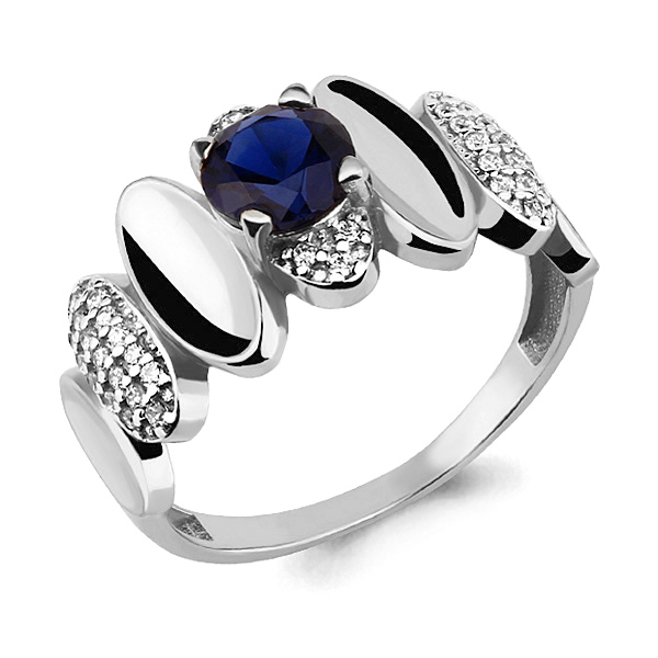 64819Б Кольцо из Серебра с наносапфиром, фианитами