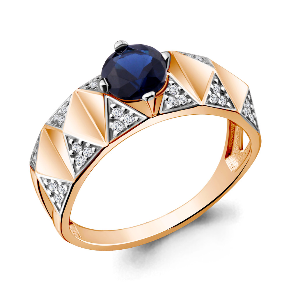 64820Б Кольцо из Золота с наносапфиром, фианитами из коллекции "Клеопатра"
