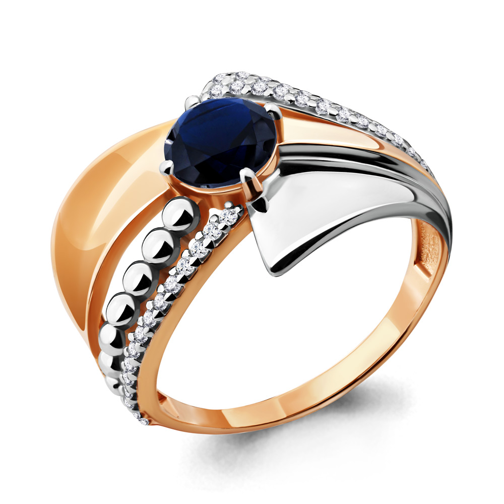 64838Б Кольцо из Золота с наносапфиром, фианитами из коллекции "Клеопатра"