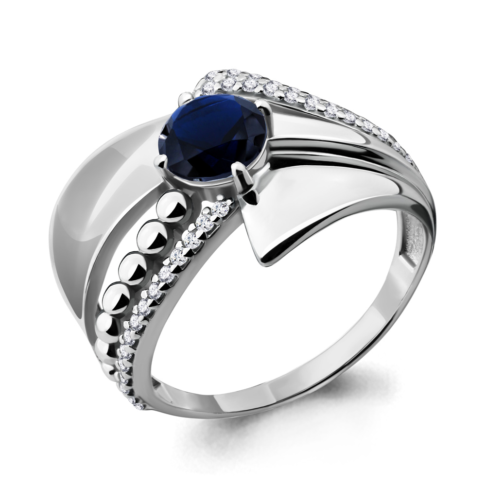 64838Б Кольцо из Серебра с наносапфиром, фианитами из коллекции "Клеопатра"