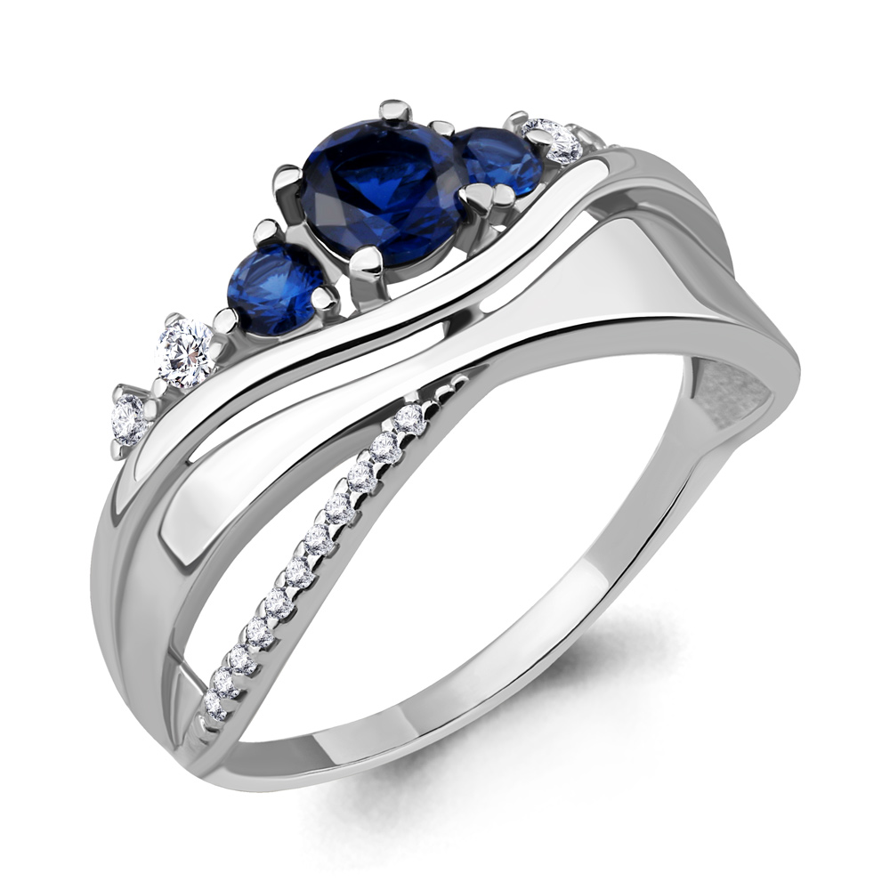 64842Б Кольцо из Серебра с наносапфирами, фианитами из коллекции "Клеопатра"