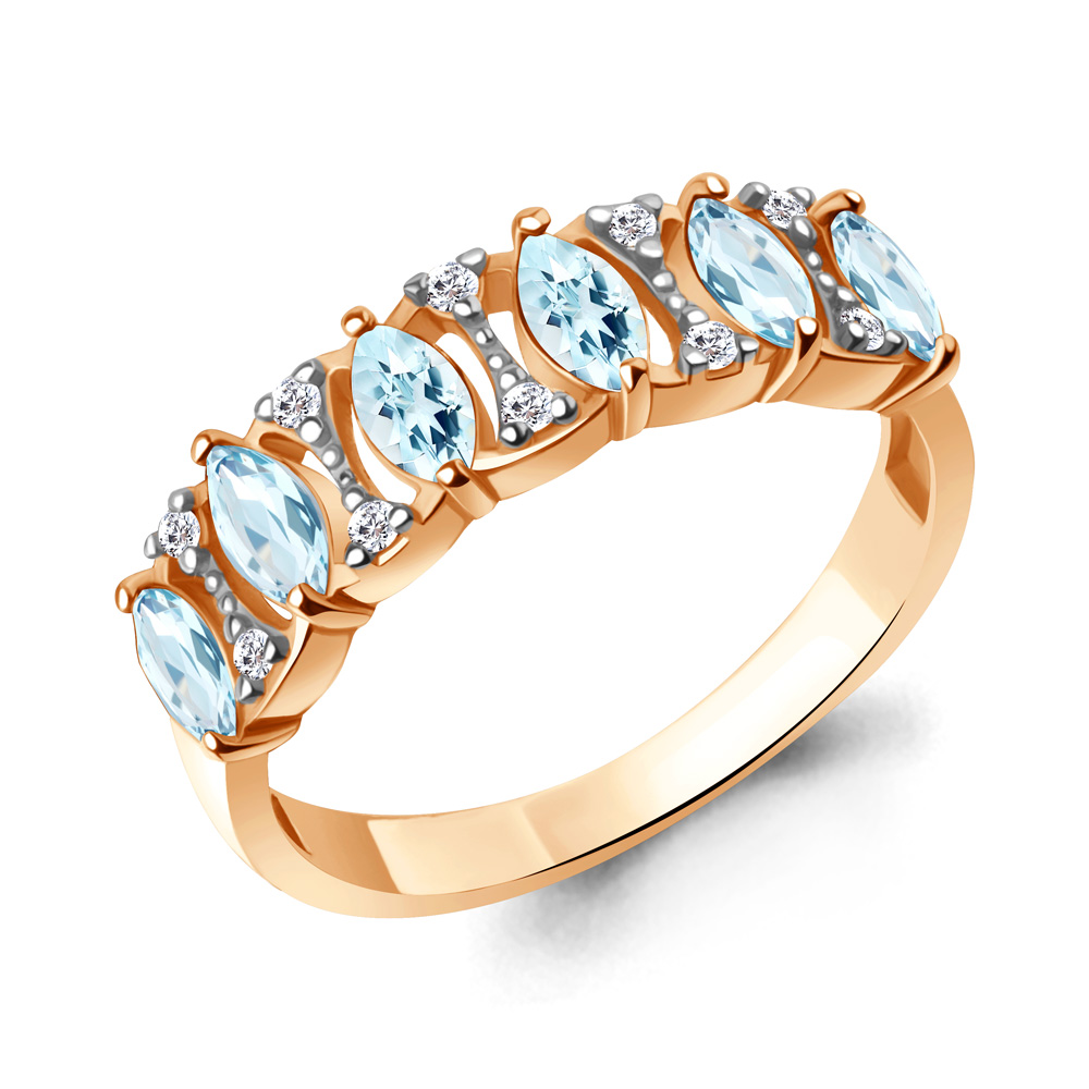 65000902А Кольцо из Золота с топазами скай блю, фианитами