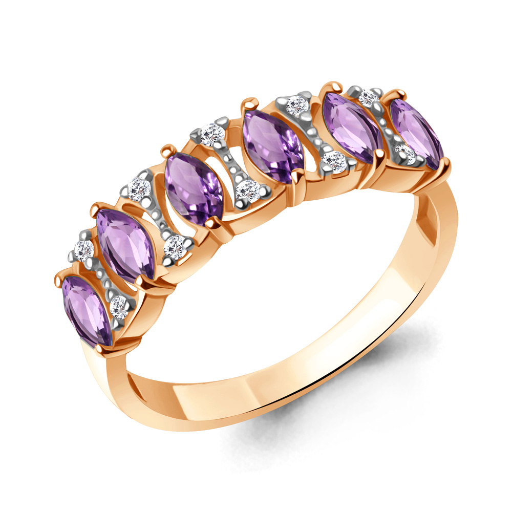 65000904А Кольцо из Золота с аметистами, фианитами