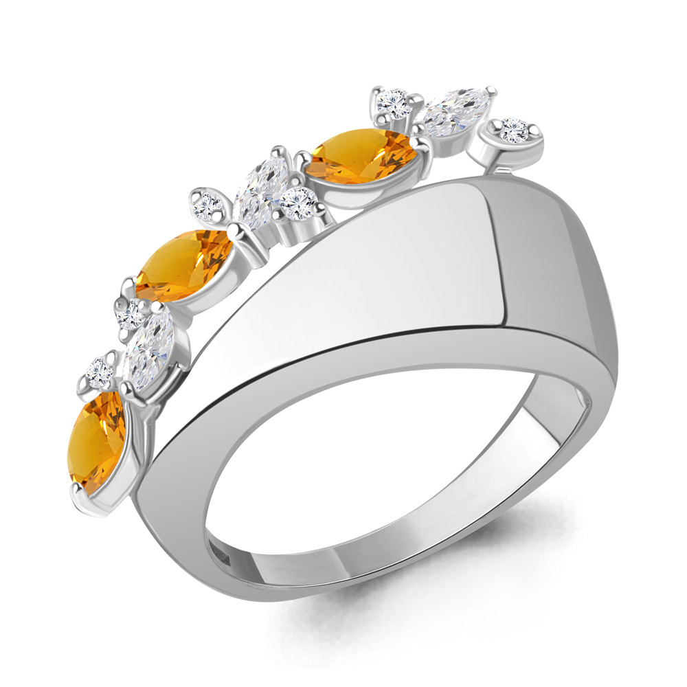 65001006А Кольцо из Серебра с фианитами, цитринами