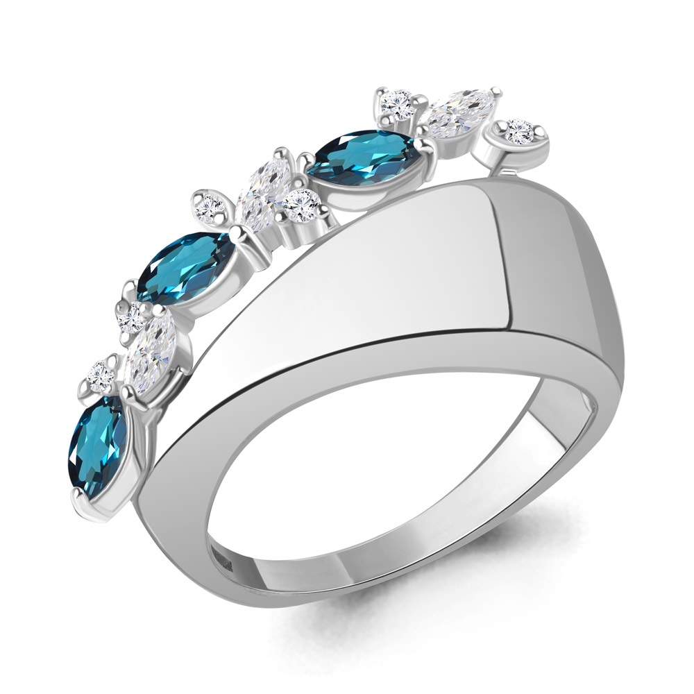 65001008А Кольцо из Серебра с топазами лондон блю, фианитами