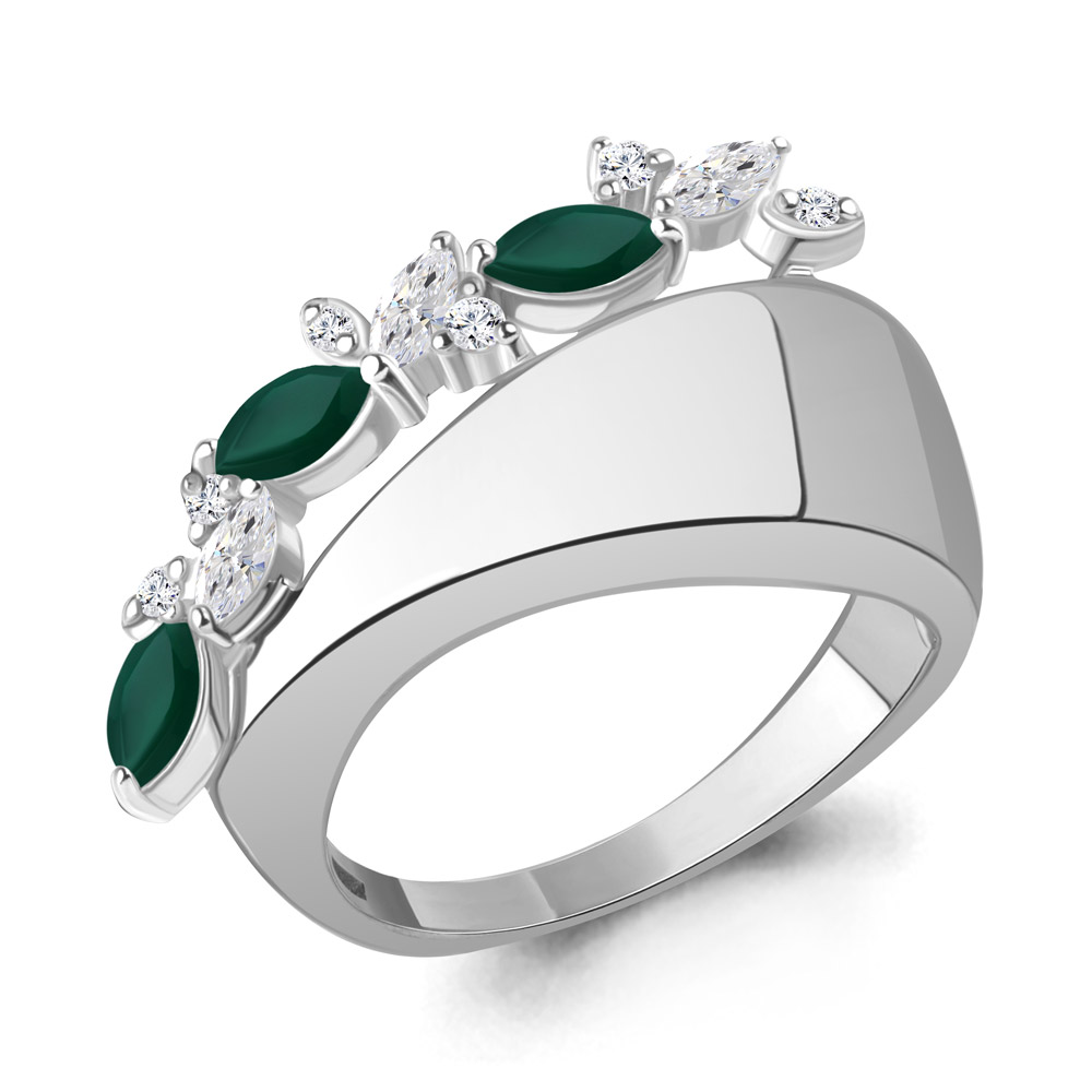 65001009А Кольцо из Серебра с агатами, фианитами