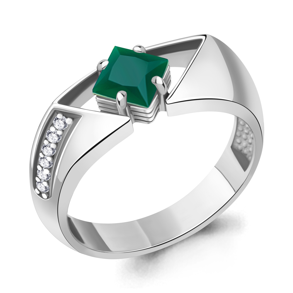 65001909А Кольцо из Серебра с агатом, фианитами