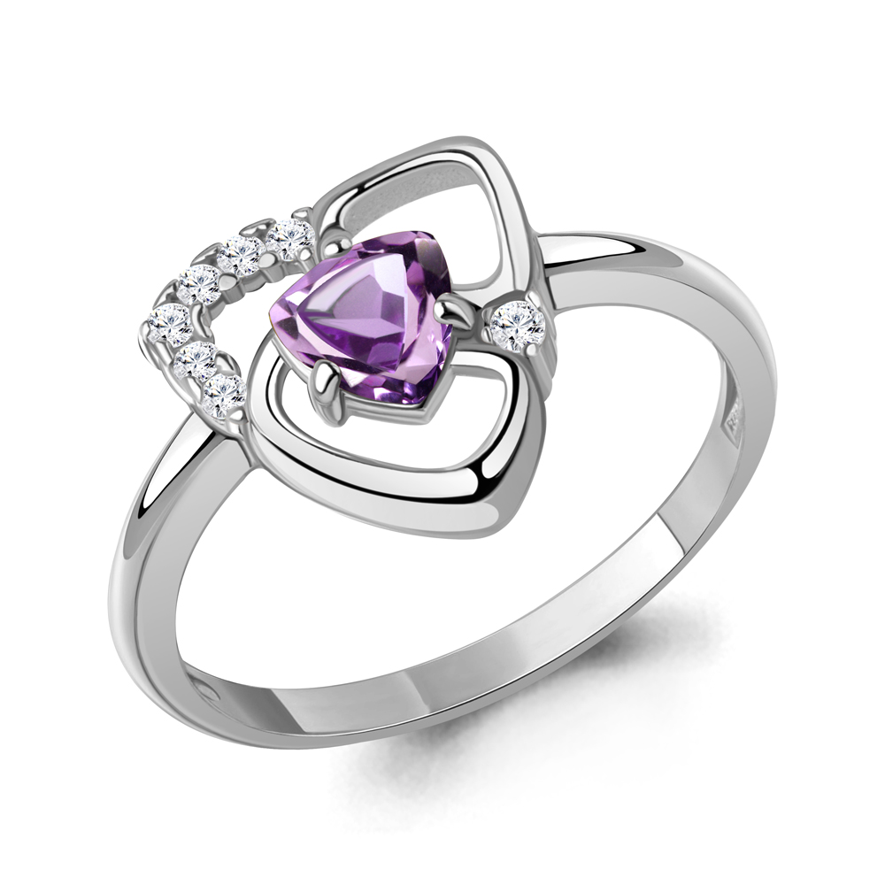 65002804А Кольцо из Серебра с аметистом, фианитами