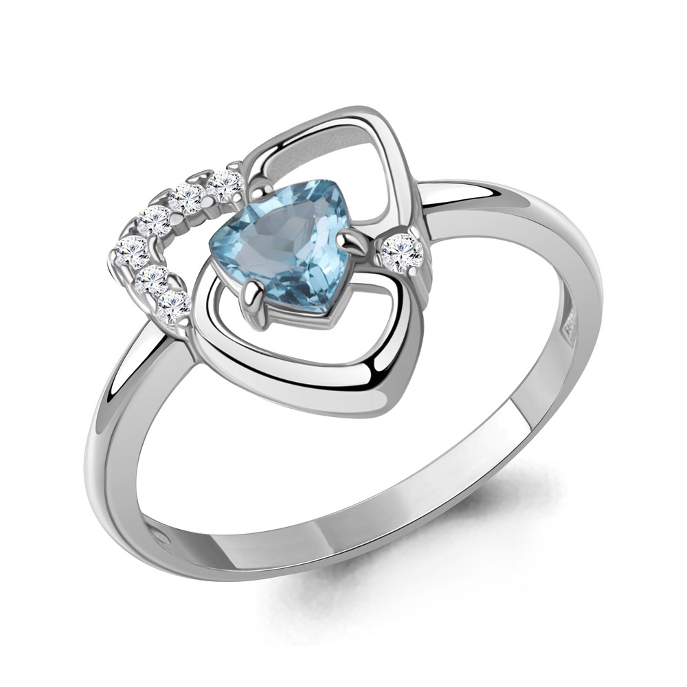 65002805А Кольцо из Серебра с топазом свисс блю, фианитами
