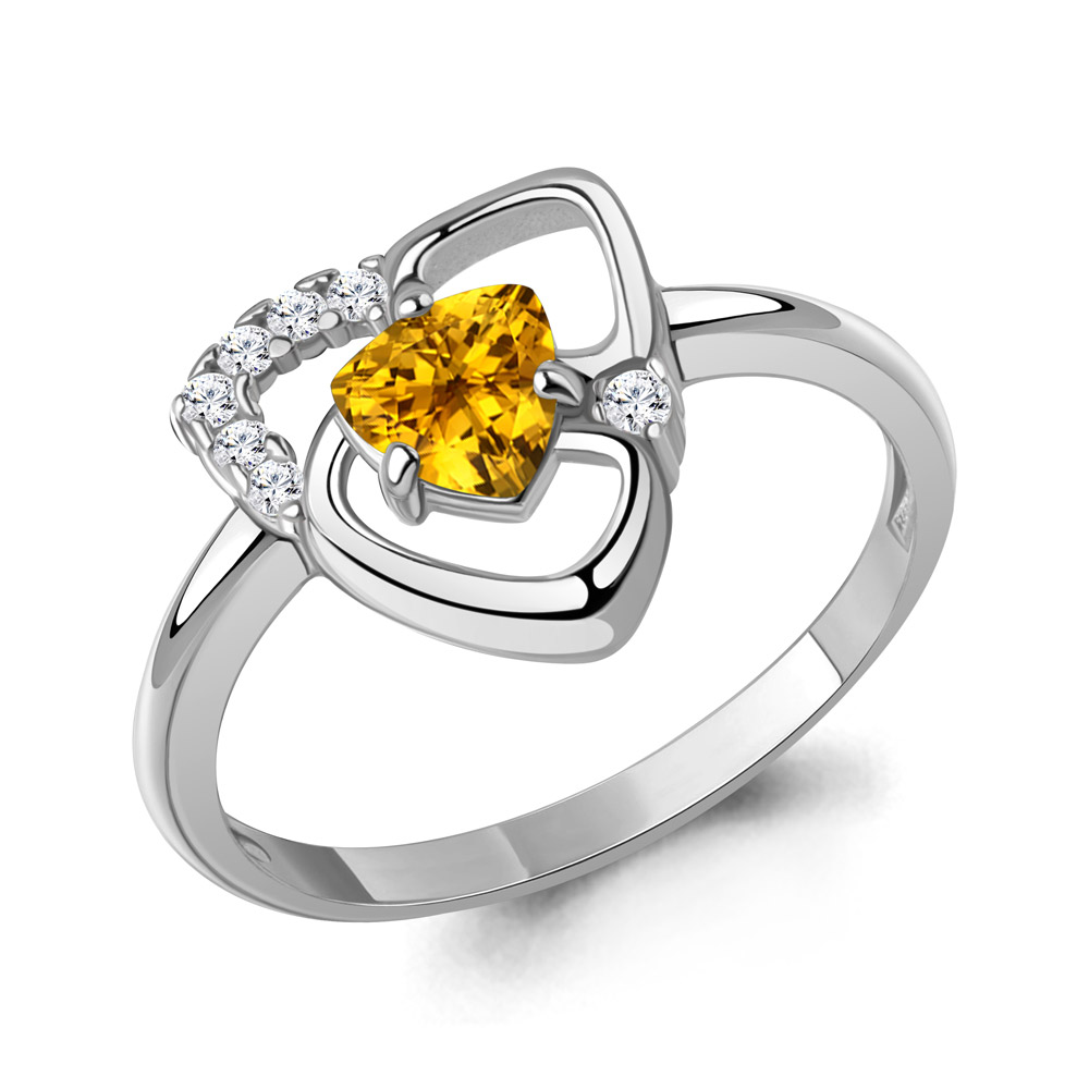 65002806А Кольцо из Серебра с фианитами, цитрином