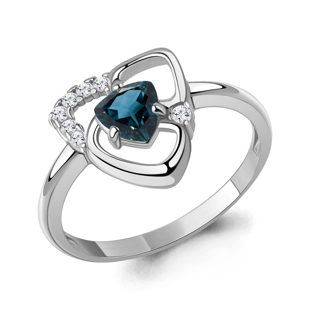 65002808А Кольцо из Серебра с топазом лондон блю, фианитами