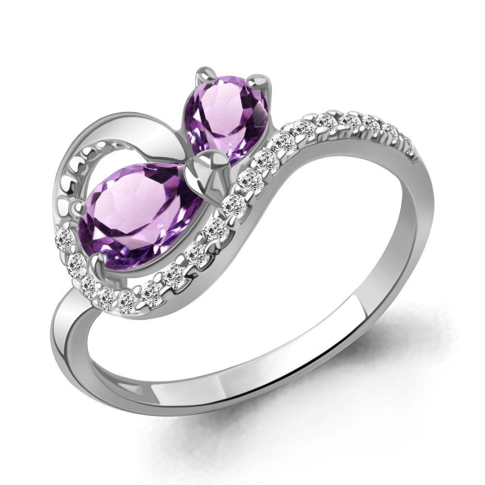 65002904А Кольцо из Серебра с аметистами, фианитами