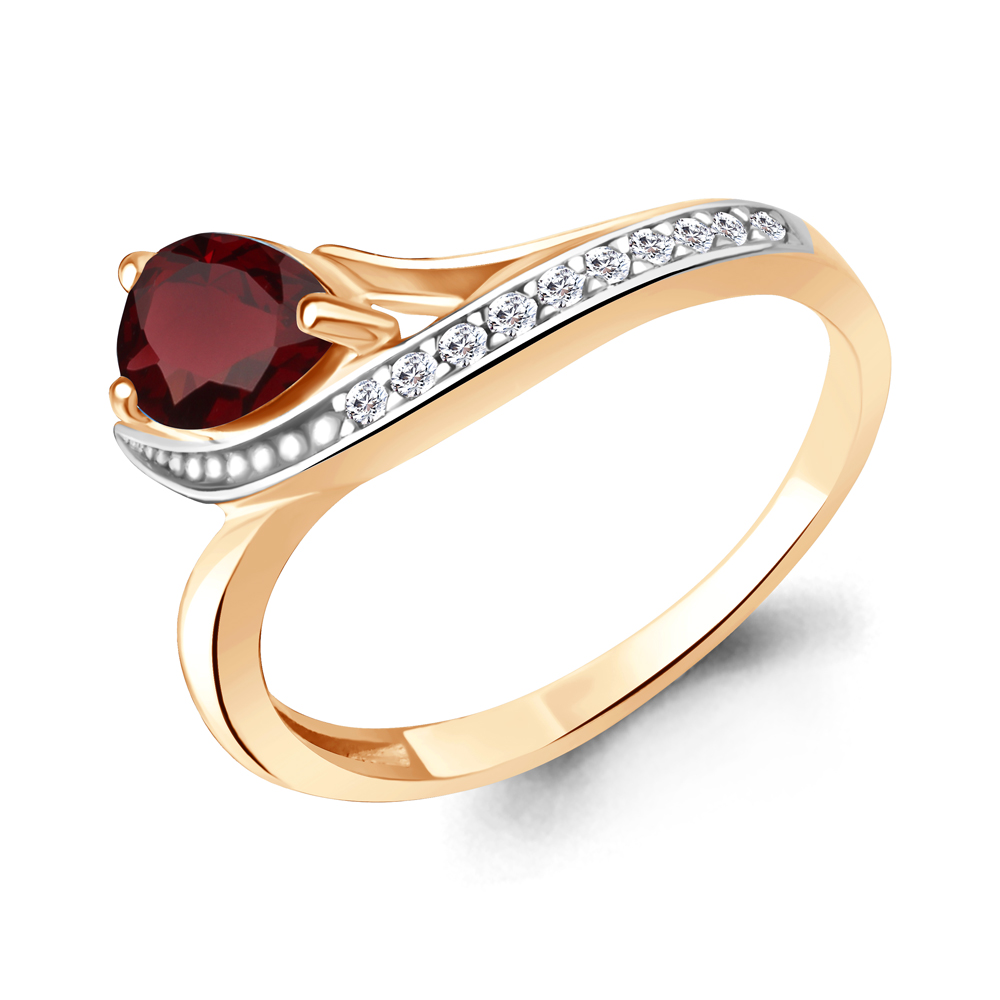 65003003А Кольцо из Золота с гранатом, фианитами