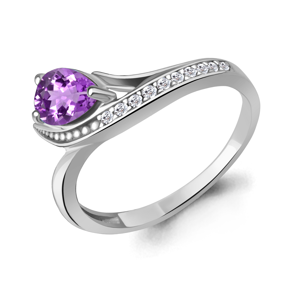65003004А Кольцо из Серебра с аметистом, фианитами