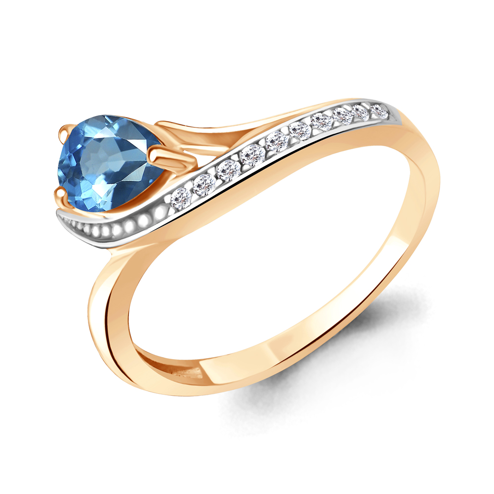 65003005А Кольцо из Золота с топазом свисс блю, фианитами