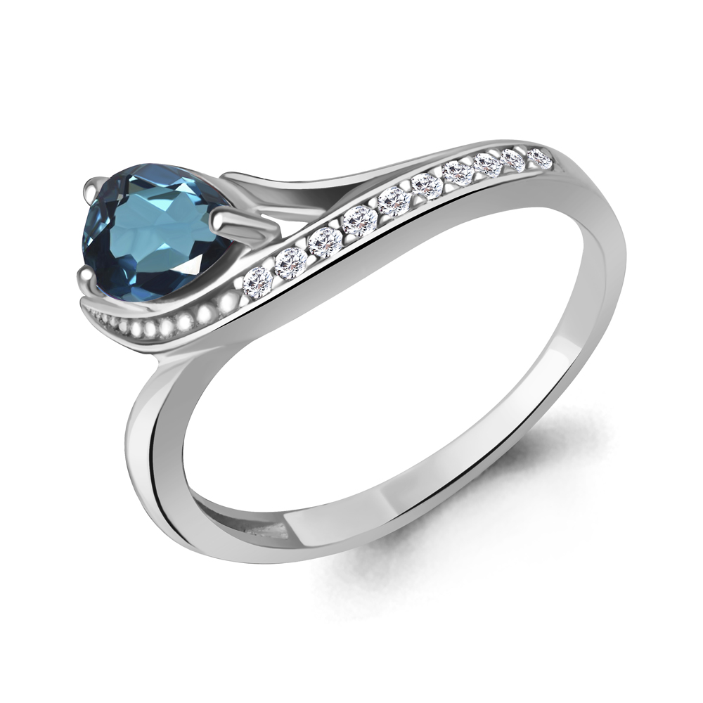 65003008А Кольцо из Серебра с топазом лондон блю, фианитами
