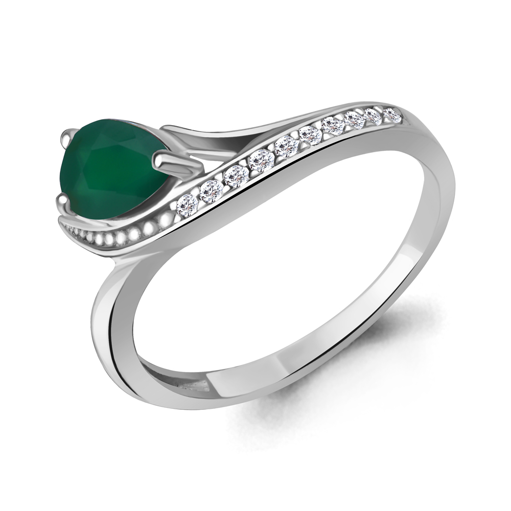 65003009А Кольцо из Серебра с агатом, фианитами