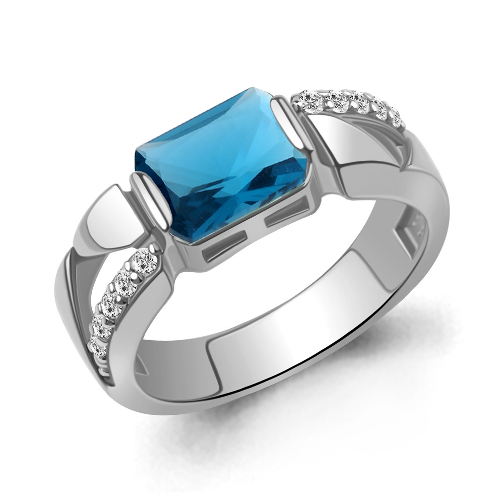 65003193А Кольцо из Серебра с нанотопазом лондон, фианитами