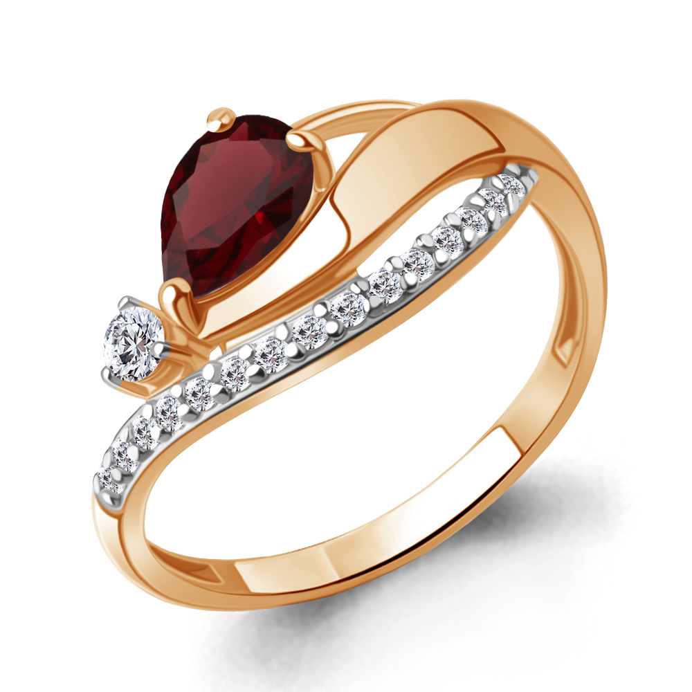 65003403А Кольцо из Золота с гранатом, фианитами