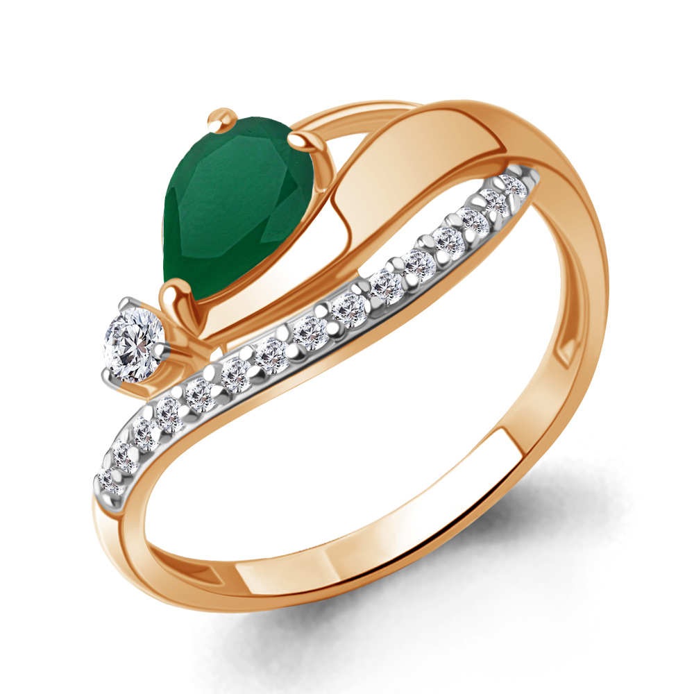 65003409А Кольцо из Золота с агатом, фианитами